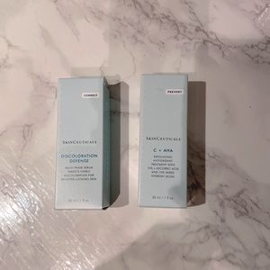 Skinceuticals top selling serums. Discoloration Defense and C + AHA